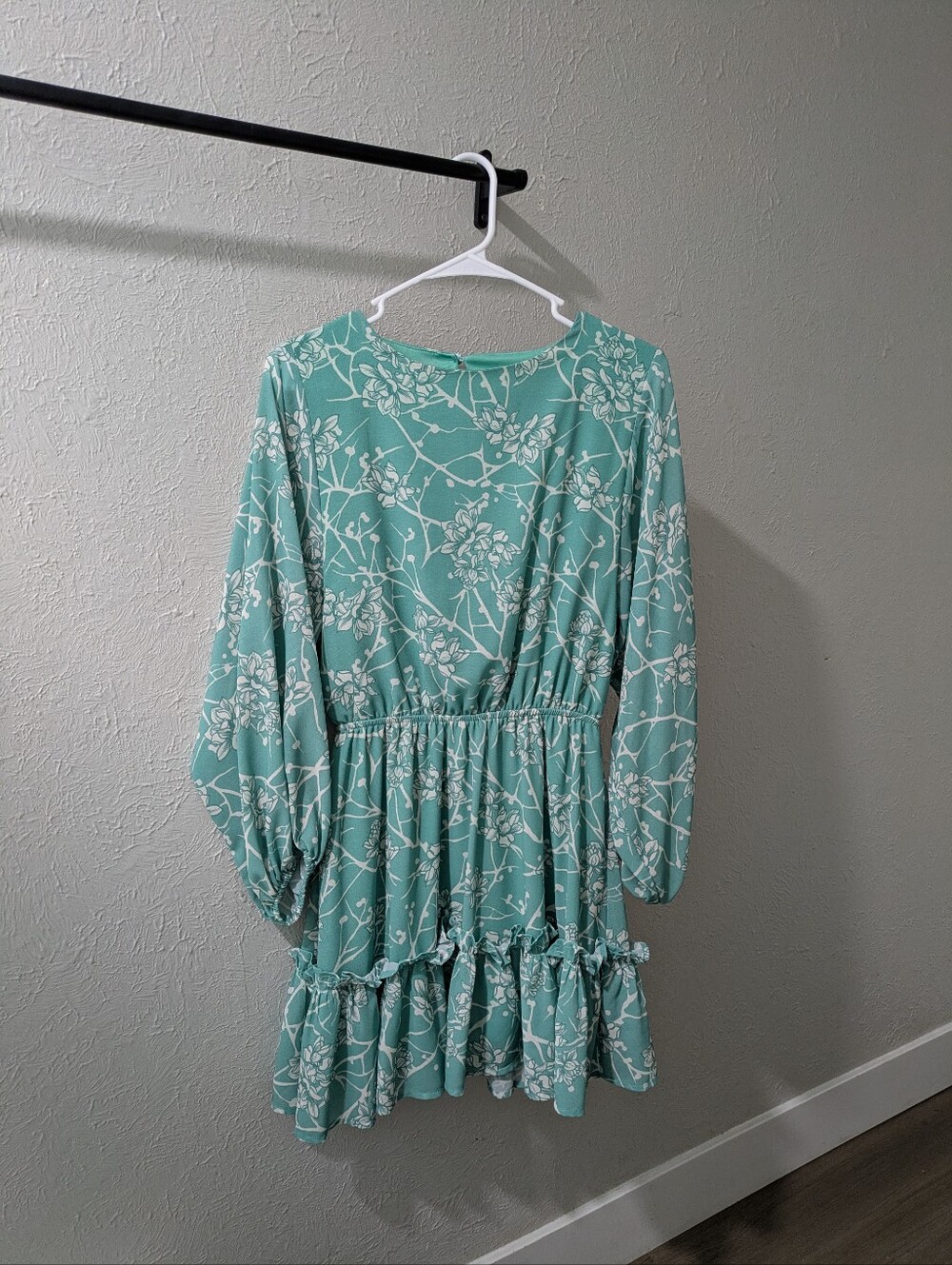 Flying Tomato Floral Tiered Ruffle Hem Long Sleeve Dress